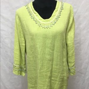 Hot Topic Spring-Green Linen Tunic, Jewel Fringe M